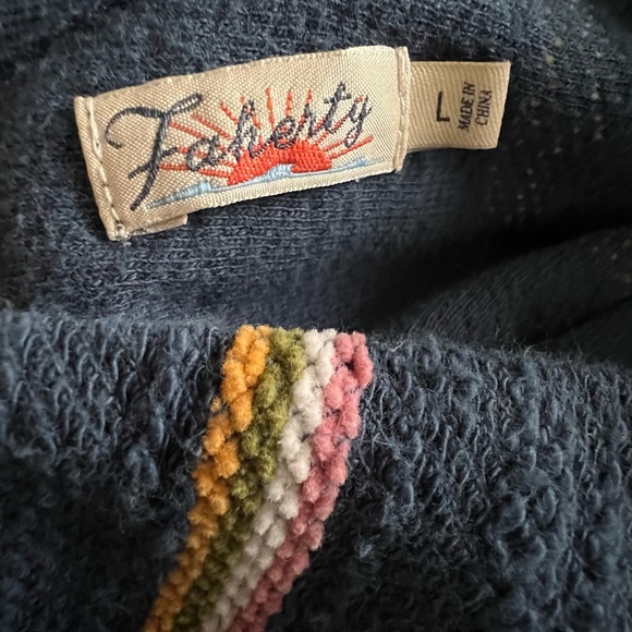 FAHERTY Seabrook Poncho Sz Large Baja Navy Sayulita Stripe Hoodie Pullover Blue - Picture 5 of 13